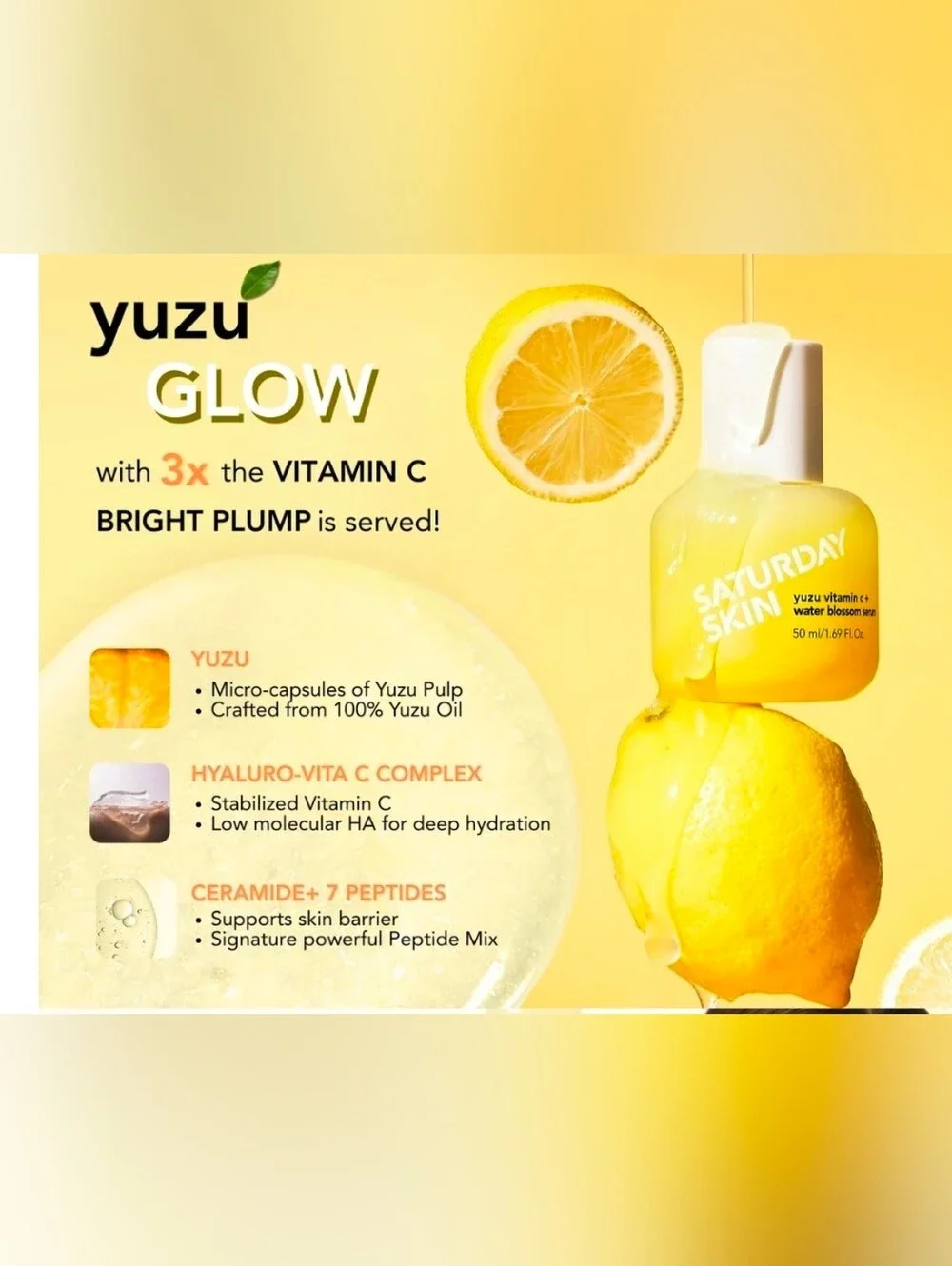 Saturday Skin Yuzu Vitamin C + Water Blossom Serum • Brightening Hydration • NIB